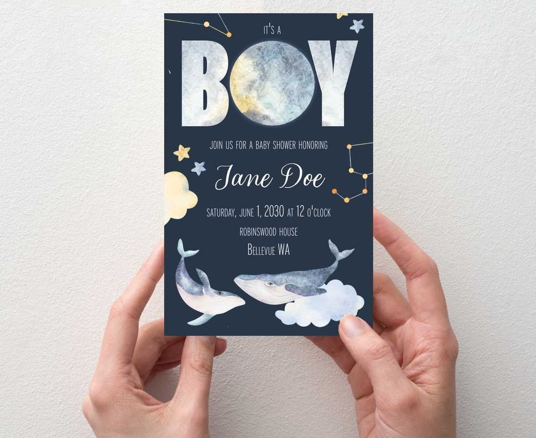 Baby Shower Invitation - Space Whales