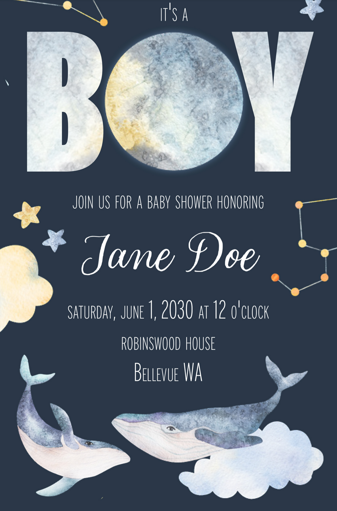Baby Shower Invitation - Space Whales